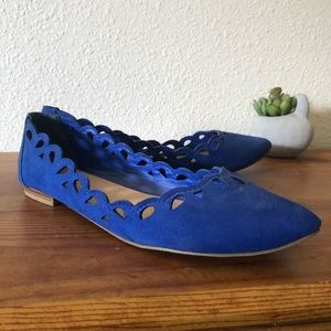 Suede like Lazer Cut Pointed Toe Deep Blue  Flats